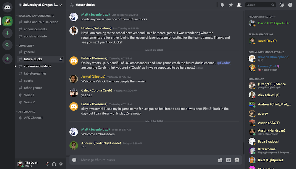 Screenshot of "Future Ducks" channel on Discord